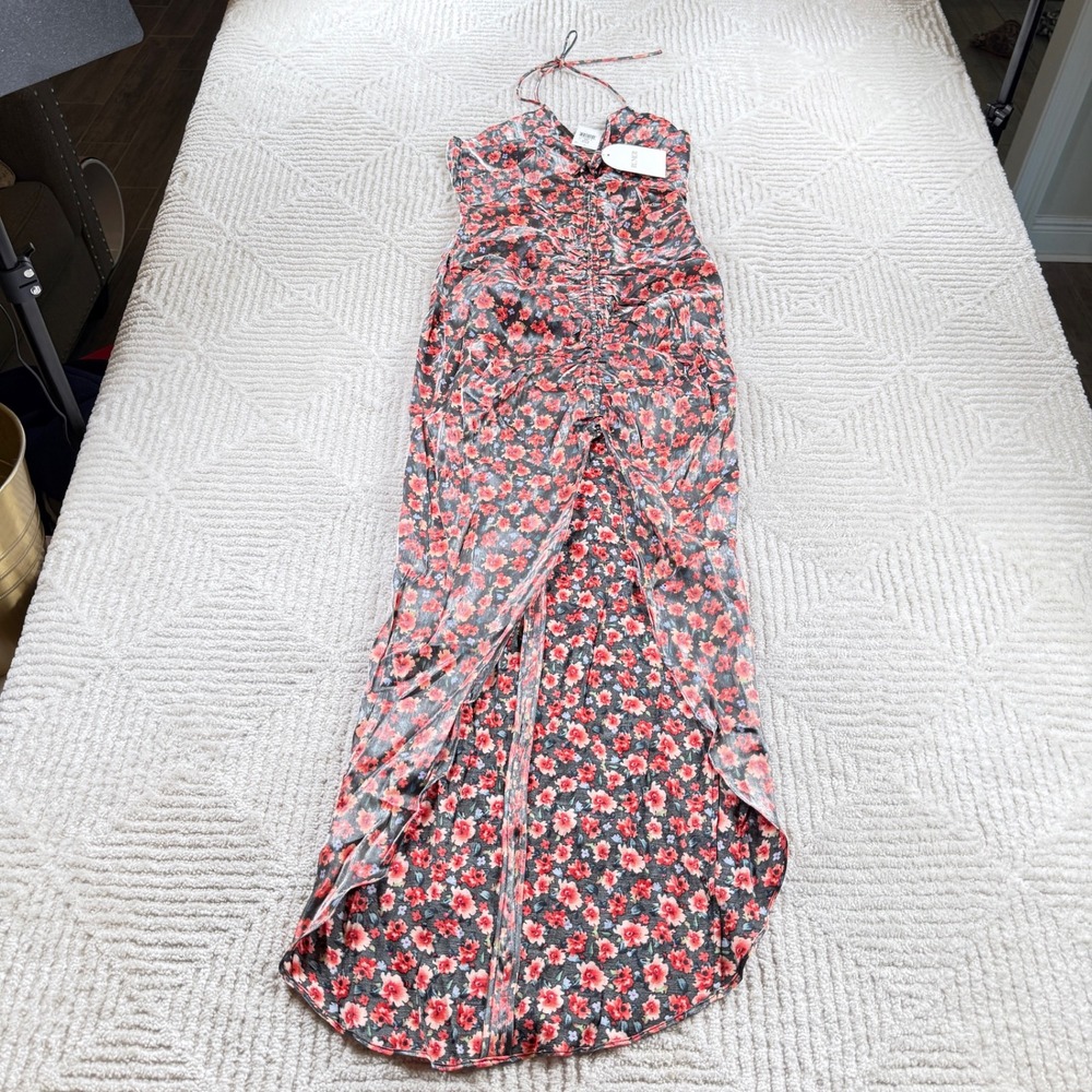 Rumer Floral Metallic Halter Maxi Dress Women's XS NWT Summer Party Cocktail